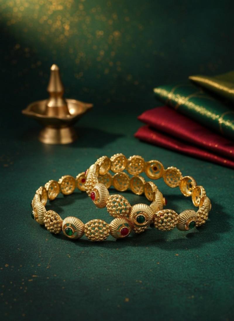 Temple-style filigree bangles with enamel accents