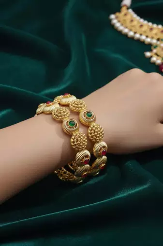 Temple-style filigree bangles with enamel accents