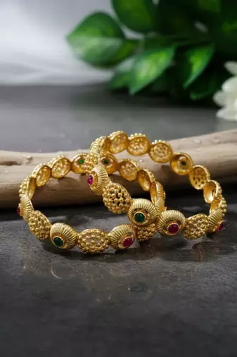 Temple-style filigree bangles with enamel accents