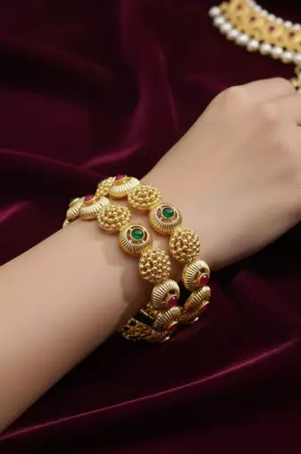 Temple-style filigree bangles with enamel accents