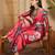 Women's red satin printed saree with unstitched blouse piece