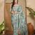 Women's sea green satin printed saree with unstitched blouse piece