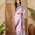 Women's pink satin printed saree with unstitched blouse piece
