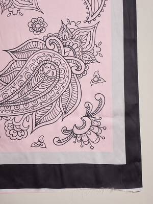 Women's pink satin printed saree with unstitched blouse piece 5