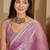 women's pink silk blend chiffon swaroski work saree with unstitched blouse piece