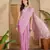 women's pink silk blend chiffon swaroski work saree with unstitched blouse piece