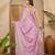 women's pink silk blend chiffon swaroski work saree with unstitched blouse piece