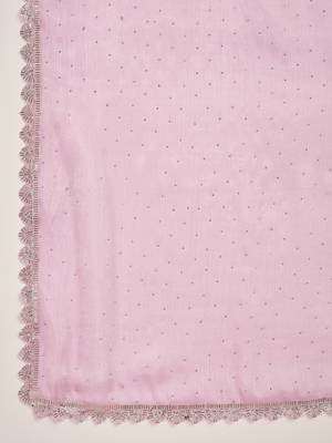 women's pink silk blend chiffon swaroski work saree with unstitched blouse piece 5