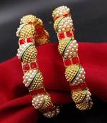 Festive red & pearl beaded bangles