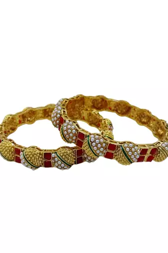 Festive red & pearl beaded bangles