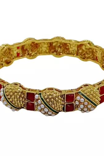 Festive red & pearl beaded bangles