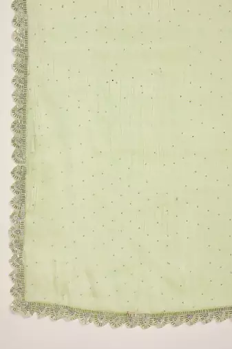 women's pista silk blend chiffon swaroski work saree with unstitched blouse piece