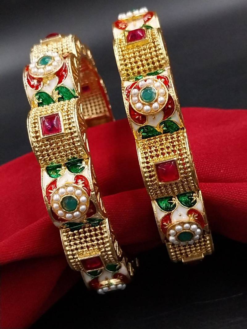 Garden-motif meenakari wedding bangles