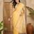 women's yellow silk blend chiffon swaroski work saree with unstitched blouse piece