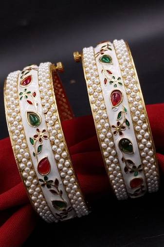 Pearl-encrusted floral vine bangles