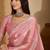 women's peach silk blend chiffon swaroski work saree with unstitched blouse piece
