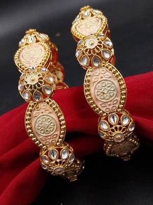 Peach medallion kundan infinity bangles 1
