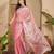 women's peach silk blend chiffon swaroski work saree with unstitched blouse piece