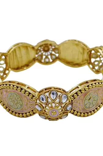 Peach medallion kundan infinity bangles