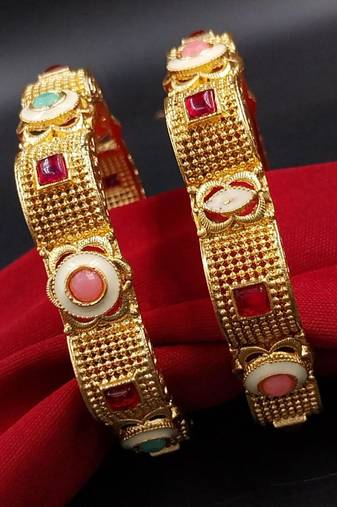 Textured gold geometric stone kadas