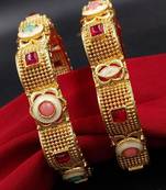 Textured gold geometric stone kadas