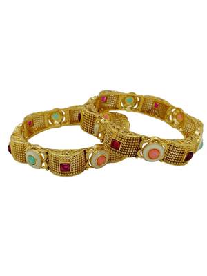 Textured gold geometric stone kadas 2