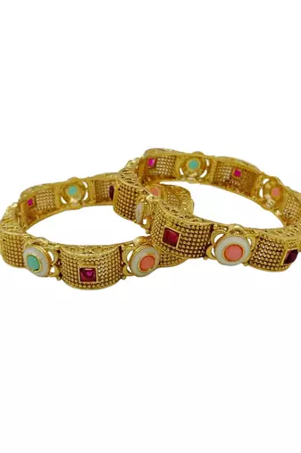 Textured gold geometric stone kadas