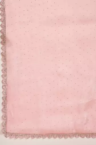 women's peach silk blend chiffon swaroski work saree with unstitched blouse piece