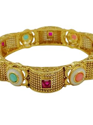 Textured gold geometric stone kadas 3