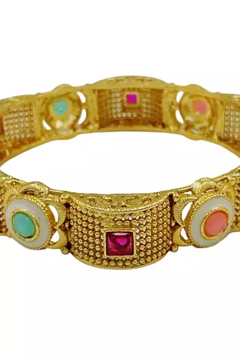Textured gold geometric stone kadas