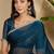 women's teal silk blend chiffon swaroski work saree with unstitched blouse piece