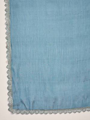 women's teal silk blend chiffon swaroski work saree with unstitched blouse piece 5