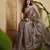 women's grey silk blend chiffon swaroski work saree with unstitched blouse piece