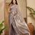 women's grey silk blend chiffon swaroski work saree with unstitched blouse piece