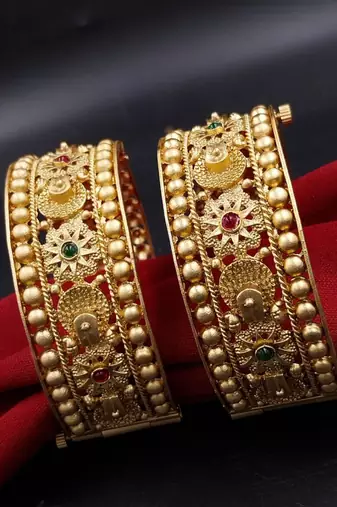 Antique gold floral kada bangles