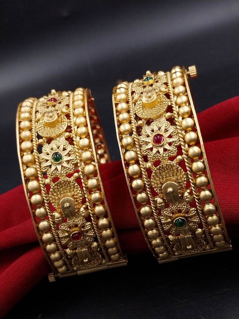 Antique gold floral kada bangles