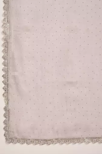 women's grey silk blend chiffon swaroski work saree with unstitched blouse piece