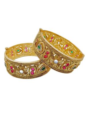 Floral motif gold kada pair 2