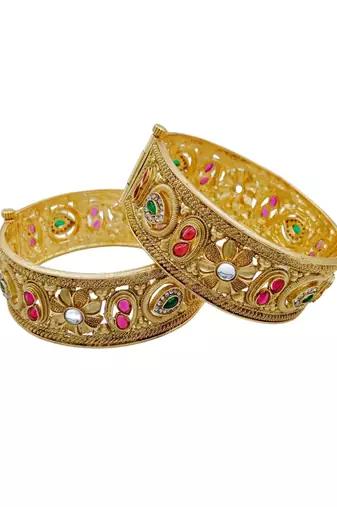 Floral motif gold kada pair
