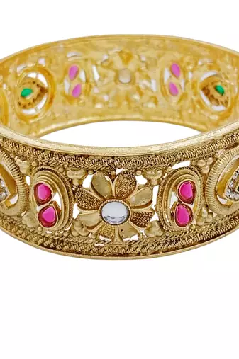 Floral motif gold kada pair