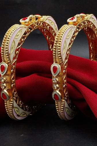 Meenakari enamel gold kada pair