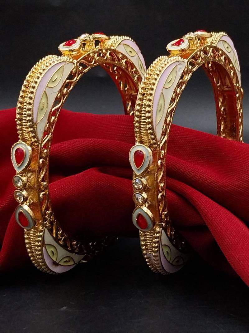 Meenakari enamel gold kada pair