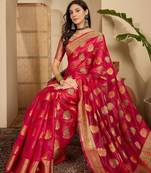 Women's rani organza woven saree with unstitched blouse piece