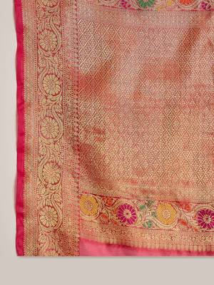 Women's rani organza woven saree with unstitched blouse piece 5