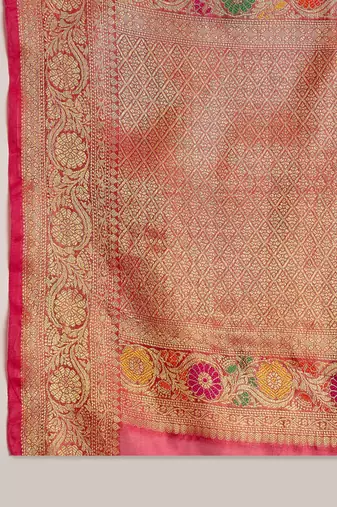 Women's rani organza woven saree with unstitched blouse piece