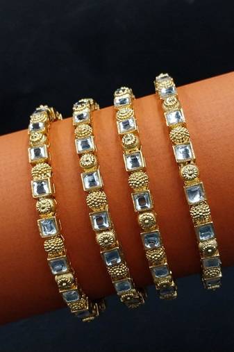 White crystal gold bangles set
