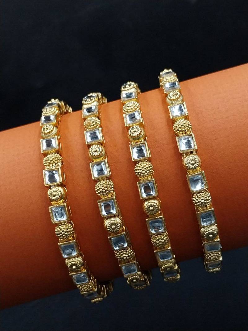 White crystal gold bangles set