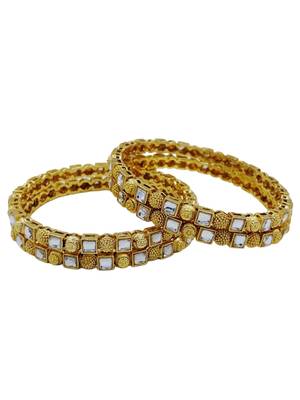 White crystal gold bangles set 2