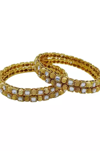 White crystal gold bangles set