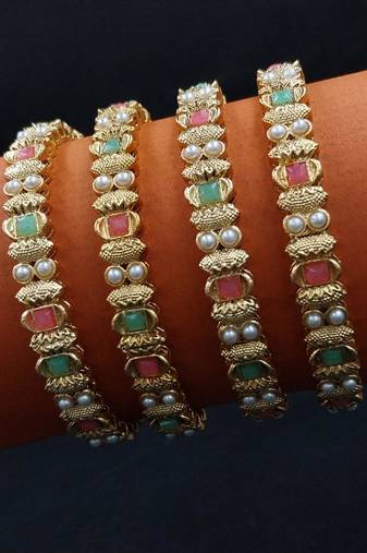 Multi-stone pearl accent bangles